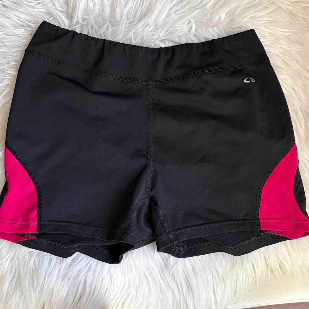 Women's Black and Pink Athletic Shorts